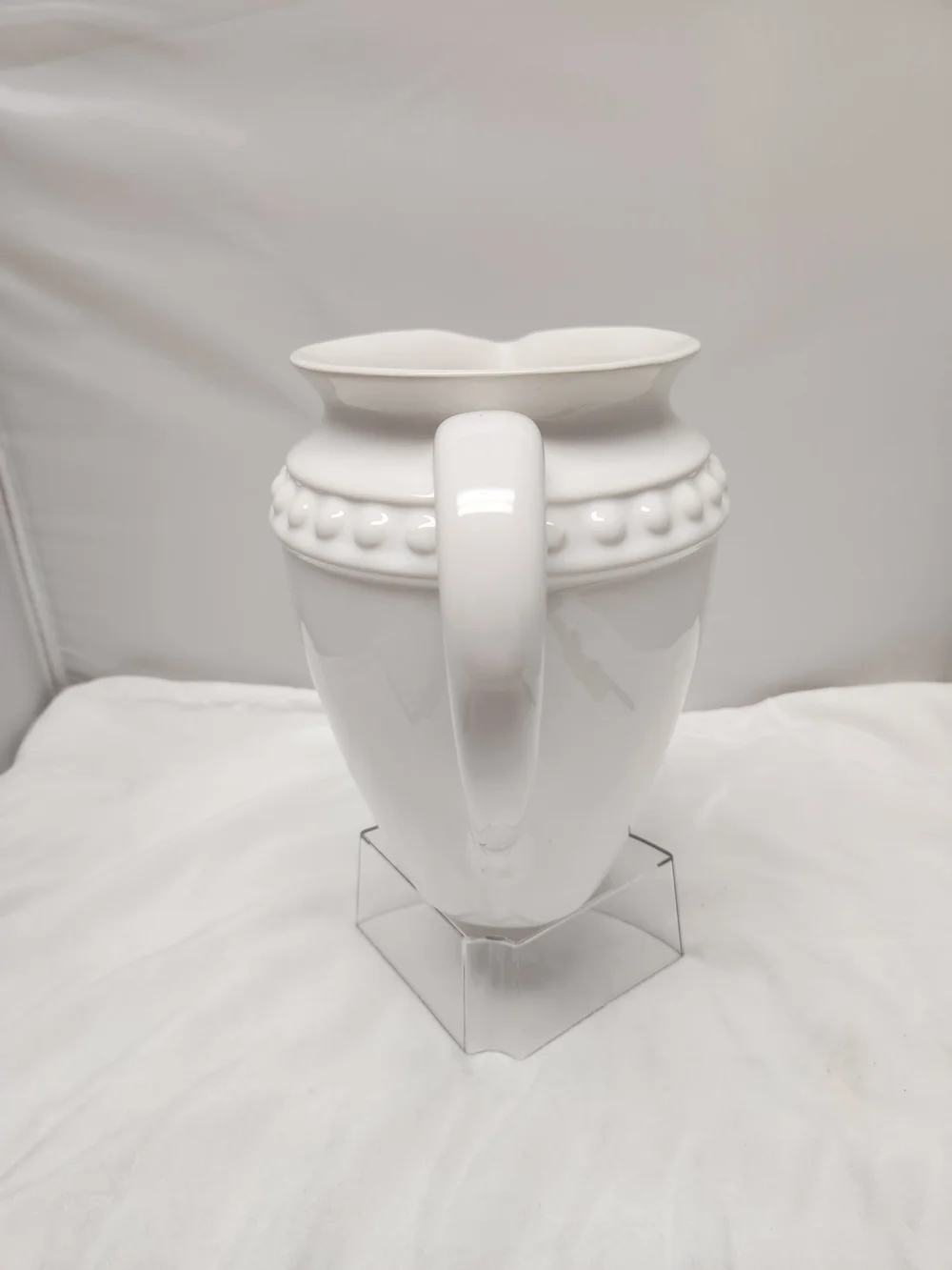 White Ceramic Beaded-Rim Pitcher by